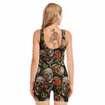 Vintage Skull Pattern Print Sleeveless One Piece Swimsuit