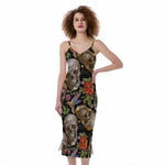 Vintage Skull Pattern Print Slim Fit Midi Cami Dress