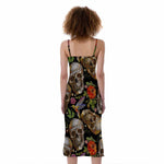 Vintage Skull Pattern Print Slim Fit Midi Cami Dress
