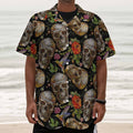 Vintage Skull Pattern Print Textured Short Sleeve Shirt