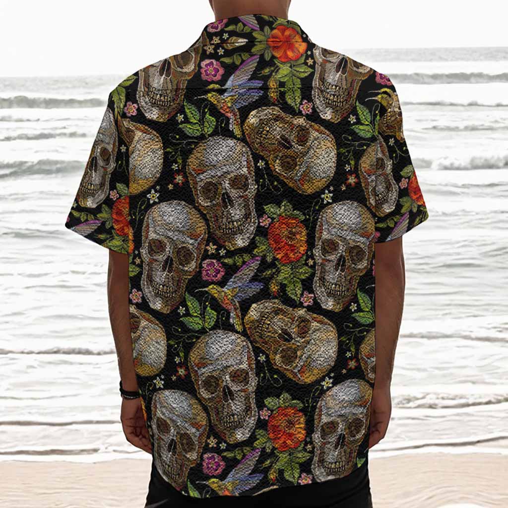 Vintage Skull Pattern Print Textured Short Sleeve Shirt