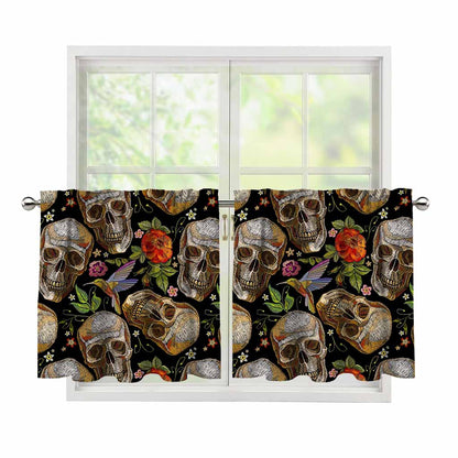 Vintage Skull Pattern Print Tier Curtains