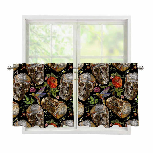 Vintage Skull Pattern Print Tier Curtains
