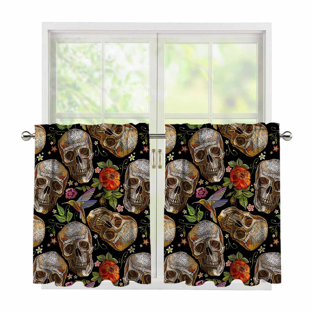 Vintage Skull Pattern Print Tier Curtains