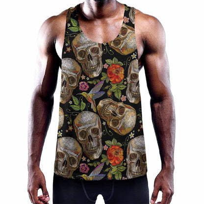 Vintage Skull Pattern Print Training Tank Top