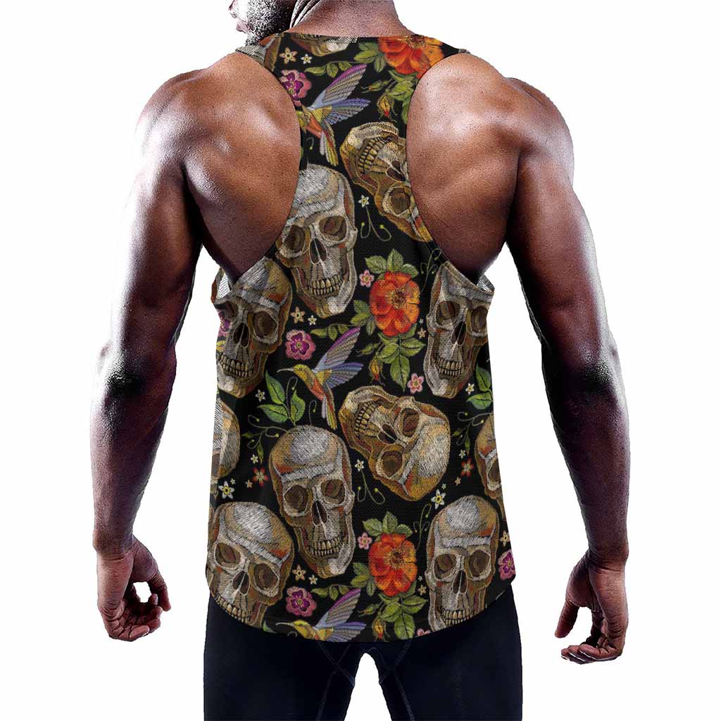 Vintage Skull Pattern Print Training Tank Top