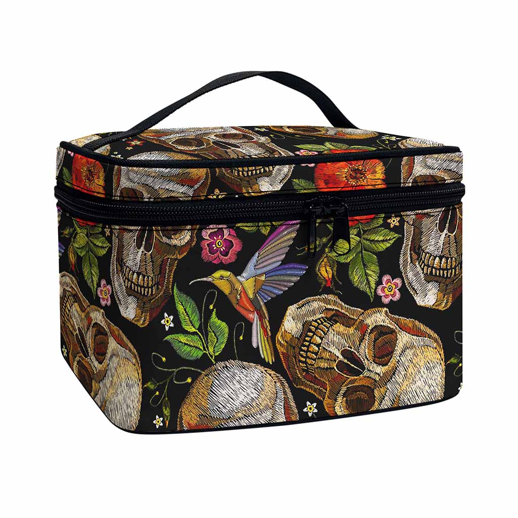 Vintage Skull Pattern Print Travel Makeup Bag