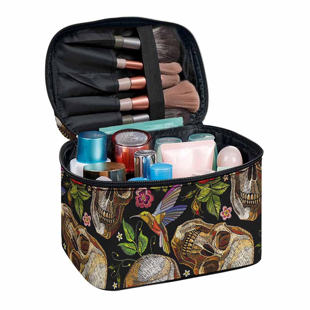 Vintage Skull Pattern Print Travel Makeup Bag