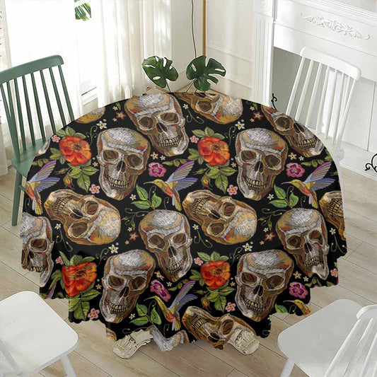 Vintage Skull Pattern Print Waterproof Round Tablecloth