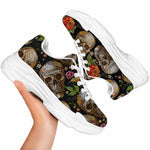 Vintage Skull Pattern Print White Chunky Shoes