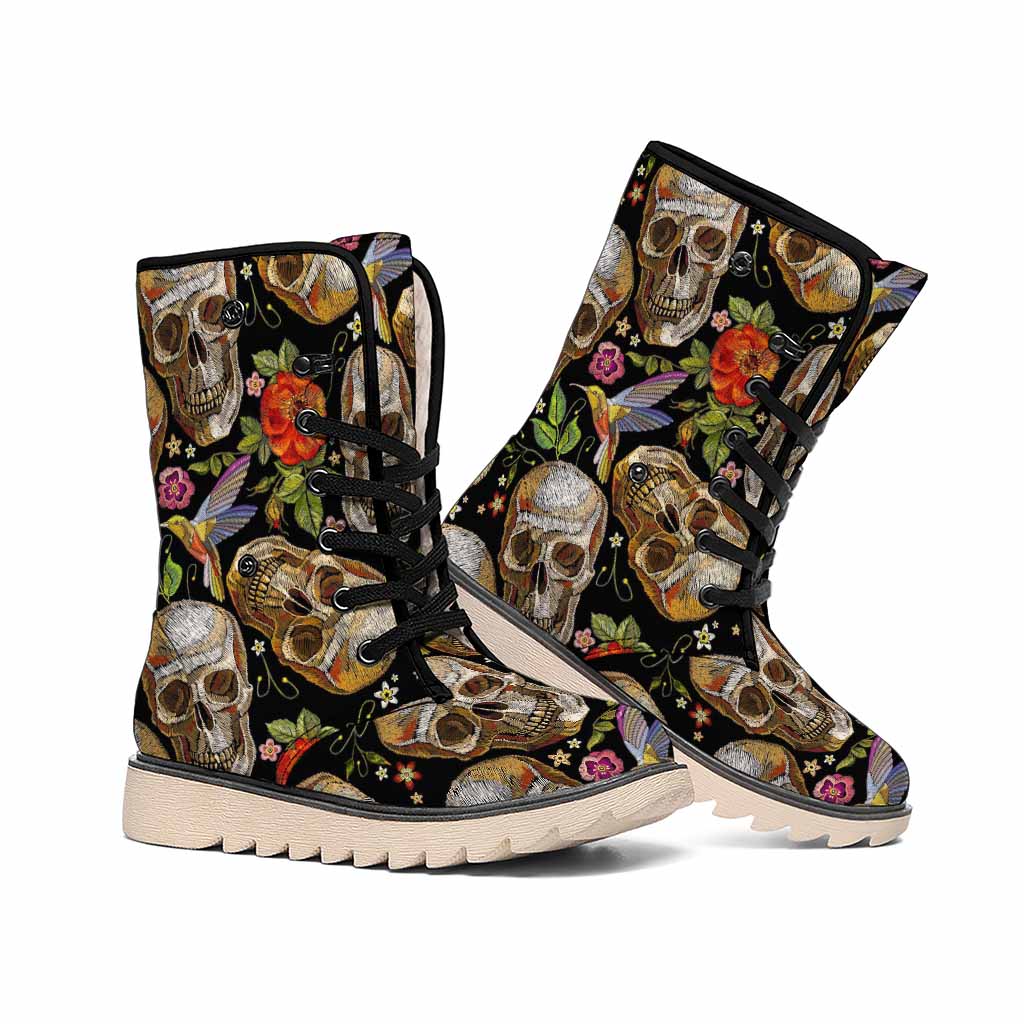 Vintage Skull Pattern Print Winter Boots
