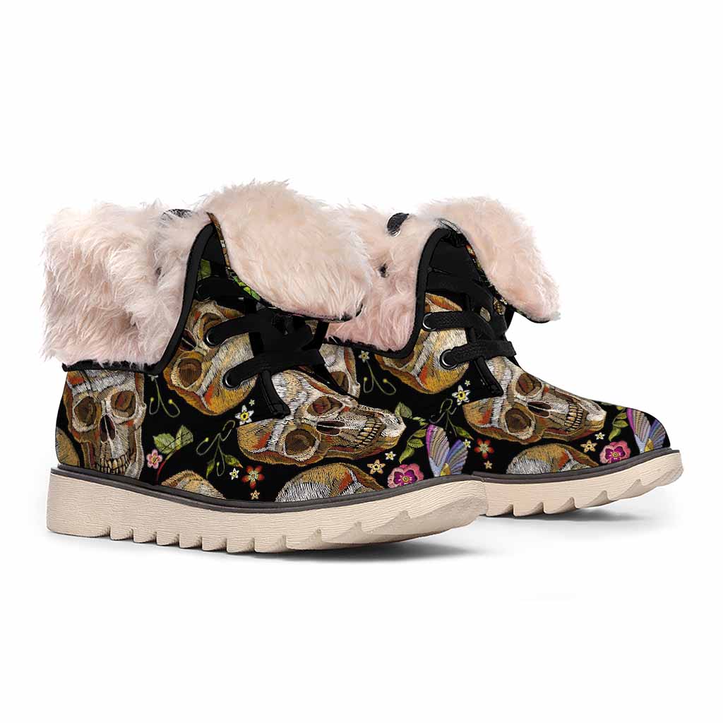 Vintage Skull Pattern Print Winter Boots