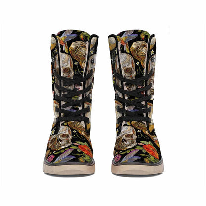 Vintage Skull Pattern Print Winter Boots