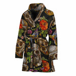 Vintage Skull Pattern Print Women's Bathrobe