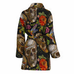 Vintage Skull Pattern Print Women's Bathrobe
