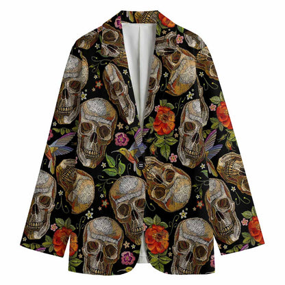 Vintage Skull Pattern Print Women's Blazer