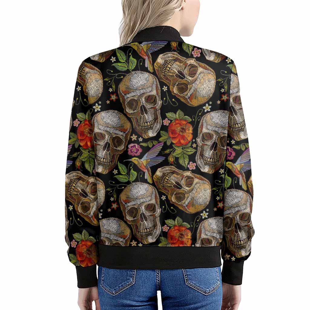 Vintage Skull Pattern Print Women's Bomber Jacket