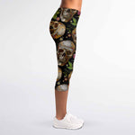 Vintage Skull Pattern Print Women's Capri Leggings
