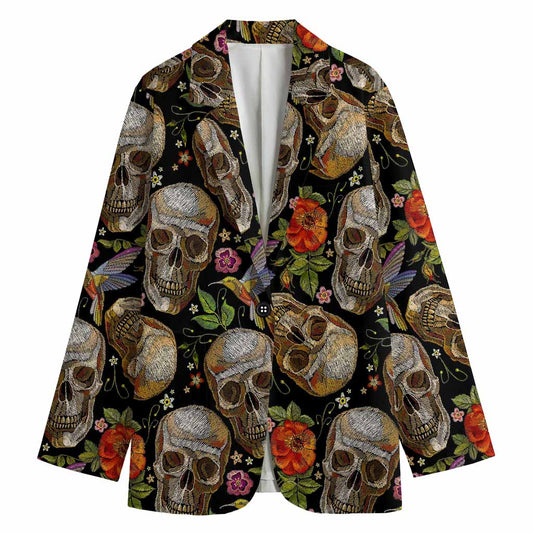 Vintage Skull Pattern Print Women's Cotton Blazer