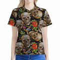 Vintage Skull Pattern Print Women's Polo Shirt