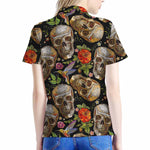 Vintage Skull Pattern Print Women's Polo Shirt