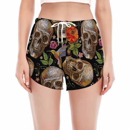 Vintage Skull Pattern Print Women's Split Running Shorts