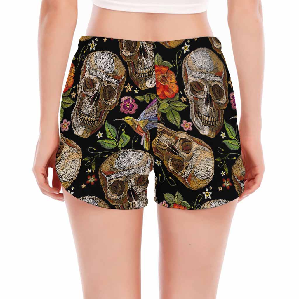 Vintage Skull Pattern Print Women's Split Running Shorts