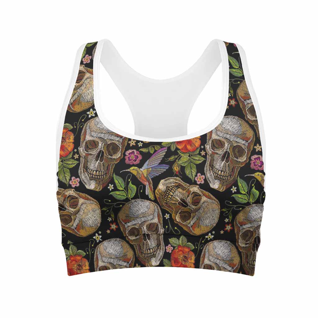 Vintage Skull Pattern Print Women's Sports Bra