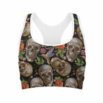 Vintage Skull Pattern Print Women's Sports Bra