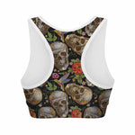 Vintage Skull Pattern Print Women's Sports Bra