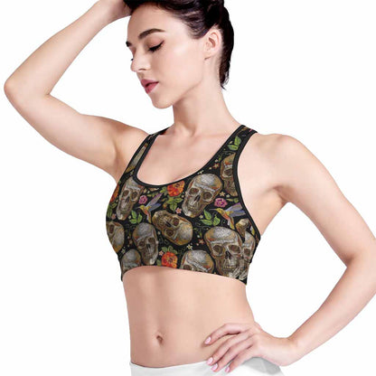 Vintage Skull Pattern Print Women's Sports Bra