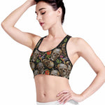 Vintage Skull Pattern Print Women's Sports Bra