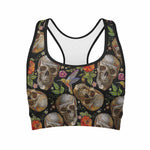 Vintage Skull Pattern Print Women's Sports Bra