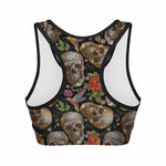 Vintage Skull Pattern Print Women's Sports Bra