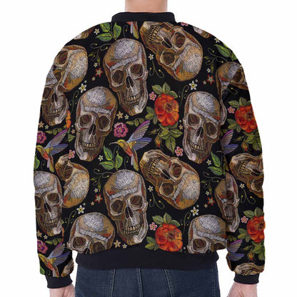 Vintage Skull Pattern Print Zip Sleeve Bomber Jacket