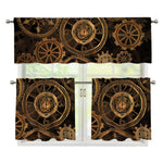 Vintage Steampunk Gears Print 3 Piece Kitchen Curtains