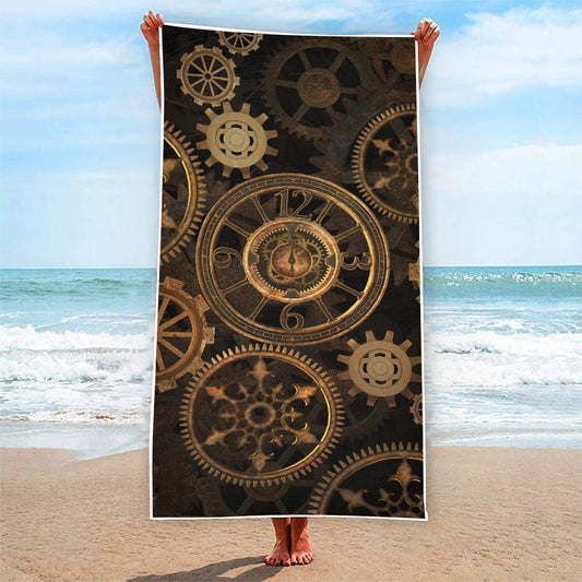 Vintage Steampunk Gears Print Beach Towel