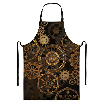 Vintage Steampunk Gears Print Bib Apron With Pocket