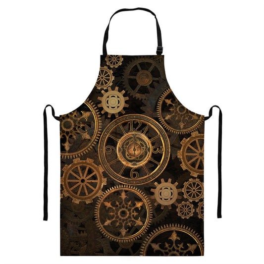 Vintage Steampunk Gears Print Bib Apron With Pocket