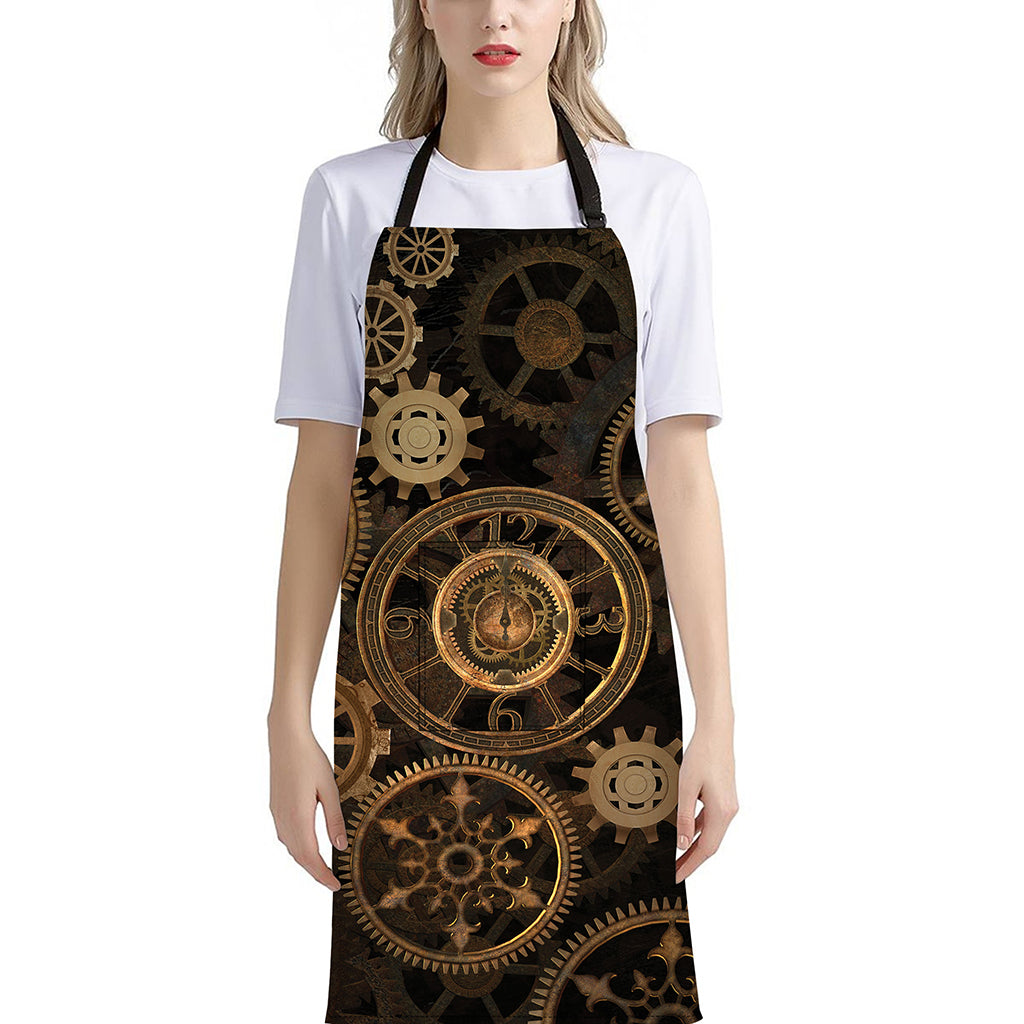 Vintage Steampunk Gears Print Bib Apron With Pocket