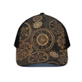 Vintage Steampunk Gears Print Black Mesh Trucker Hat