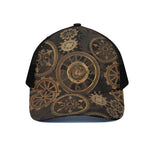 Vintage Steampunk Gears Print Black Mesh Trucker Cap