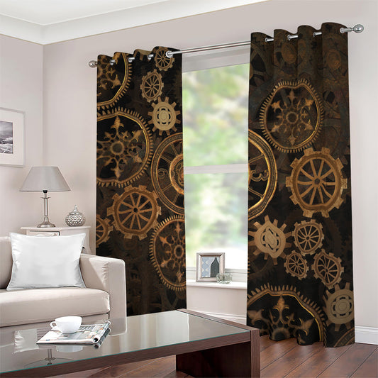 Vintage Steampunk Gears Print Blackout Grommet Curtains