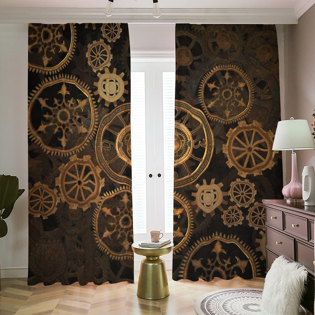 Vintage Steampunk Gears Print Blackout Pencil Pleat Curtains