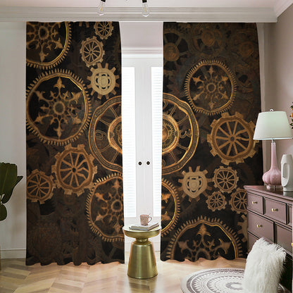 Vintage Steampunk Gears Print Blackout Pencil Pleat Curtains