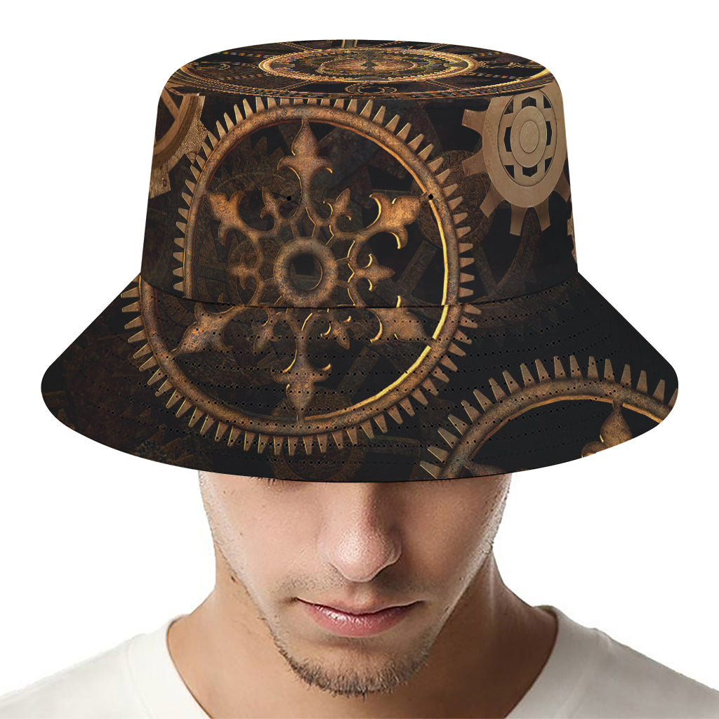 Vintage Steampunk Gears Print Bucket Hat