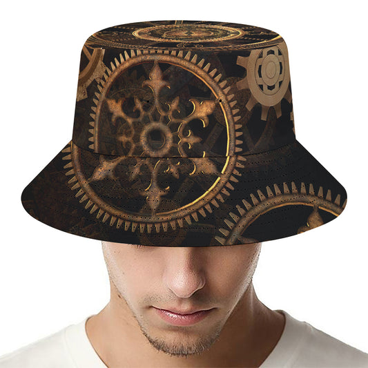 Vintage Steampunk Gears Print Bucket Hat