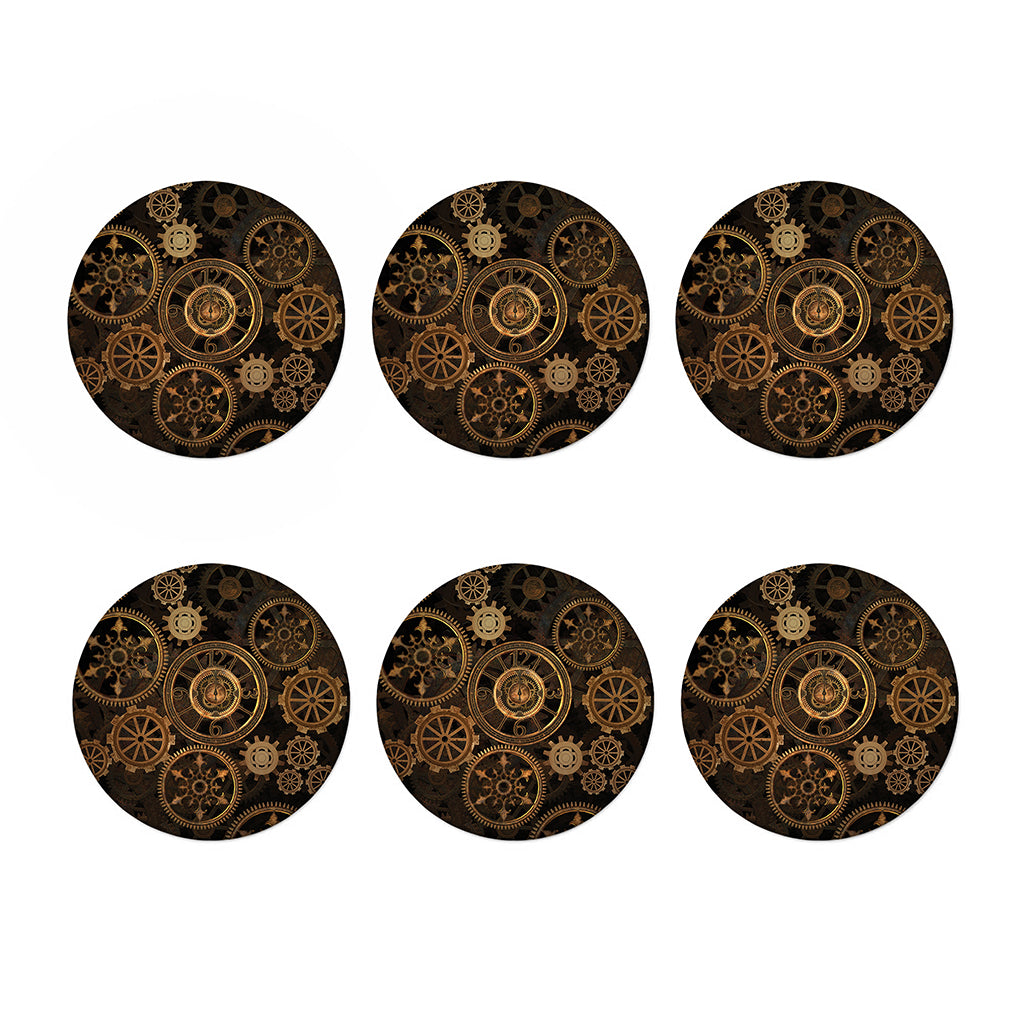 Vintage Steampunk Gears Print Coaster Set