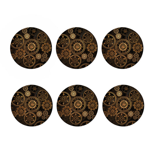 Vintage Steampunk Gears Print Coaster Set