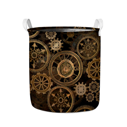 Vintage Steampunk Gears Print Collapsible Laundry Basket